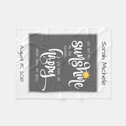 あなたは私の日の光でパーソナライズされたす、灰色/白 フリースブランケット (正面(横))