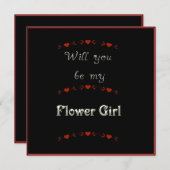 あなたは私の花の女の子になる黒、赤と白 招待状 (正面/裏面)