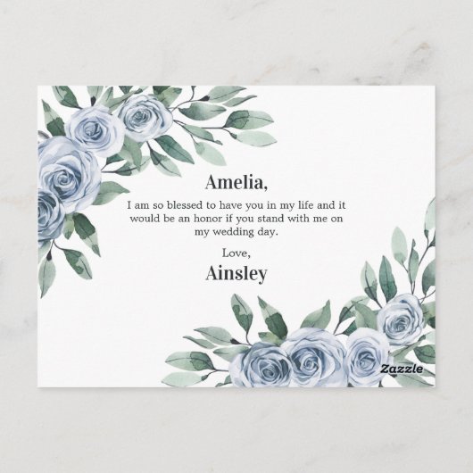 あなたは私の花の女の子ダスティブルーバラフローラ ポストカード (裏面)