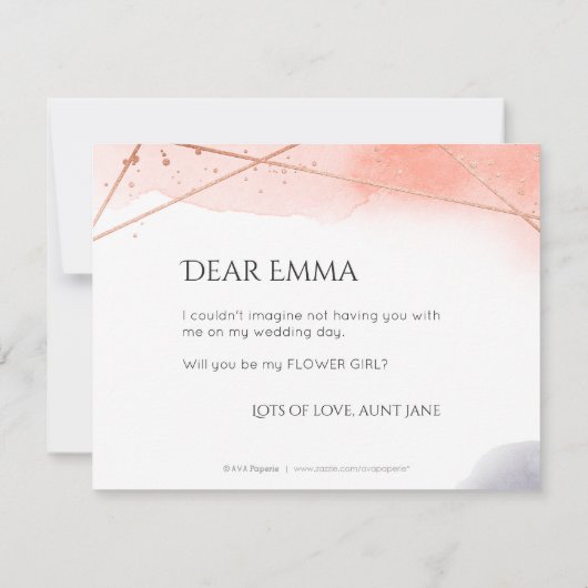 あなたは私の花の女の子バラ金ゴールド幾何学的 招待状 (裏面)