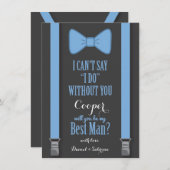 あなたは私の花婿介添人 – 青いタイのブレース 招待状 (正面/裏面)