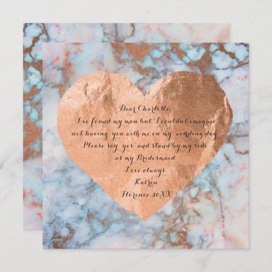 あなたは私の花嫁のピンクのローズマーブルハート 招待状 (正面/裏面)