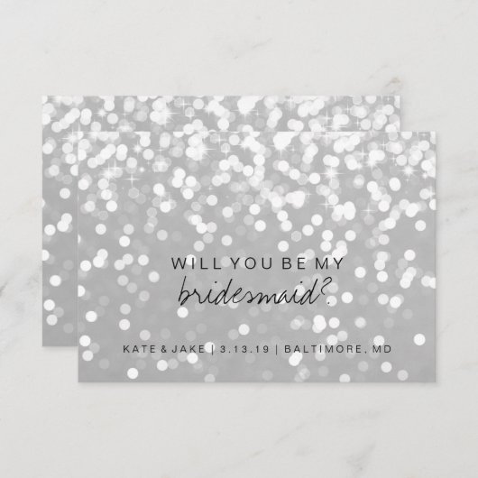 あなたは私の花嫁のメイドのカードになるきらめく- Gray Si 招待状 (正面/裏面)