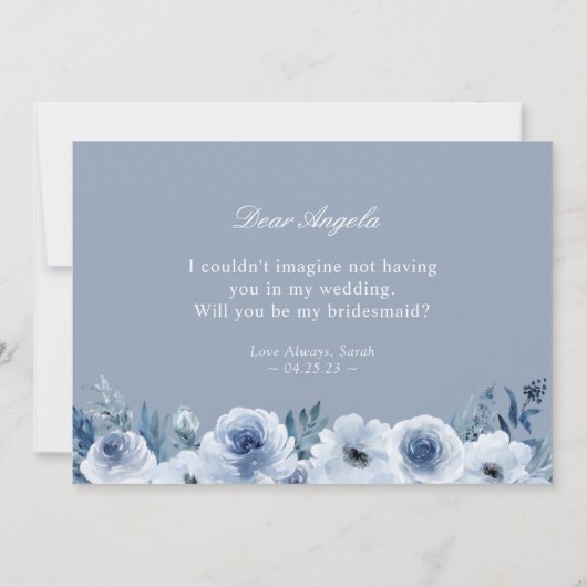 あなたは私の花嫁のメイドの埃っぽいブルーのフローラか 招待状 (裏面)
