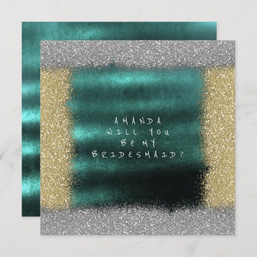 あなたは私の花嫁のメイドゴールデングリッターエメラルド 招待状 (正面/裏面)