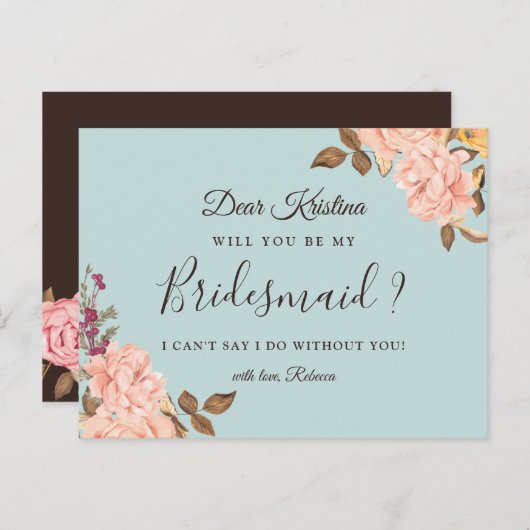 あなたは私の花嫁のメイド埃っぽいブルーの赤面フローラか インビテーションポストカード (正面/裏面)