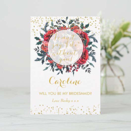 あなたは私の花嫁の付き添いのカードクリスマスグリッター 招待状 (スタンド正面)