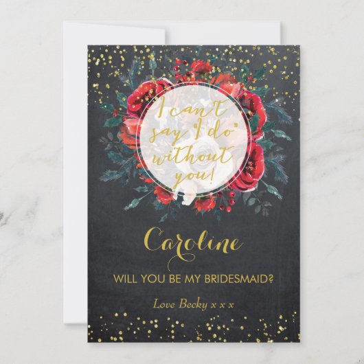 あなたは私の花嫁の付き添いのカードクリスマスグリッター 招待状 (正面)