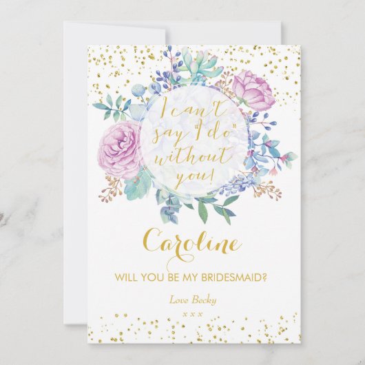 あなたは私の花嫁の付き添いのカード金ゴールドグリッターフローラ 招待状 (正面)