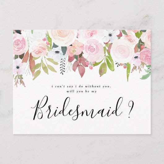 あなたは私の花嫁の付き添いの赤面ピンクフローラ インビテーションポストカード (正面)