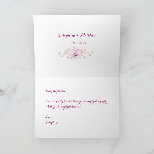 あなたは私の花嫁の熱帯の蘭のカードになるか 招待状 (内部)