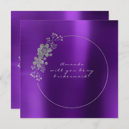 あなたは私の花嫁の銀紫メタリックになるだろうか 招待状 (正面/裏面)