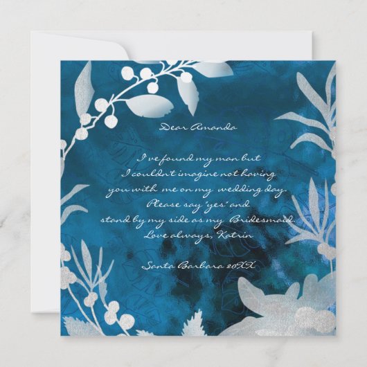 あなたは私の花嫁の青いガラス灰色のリース 招待状 (裏面)