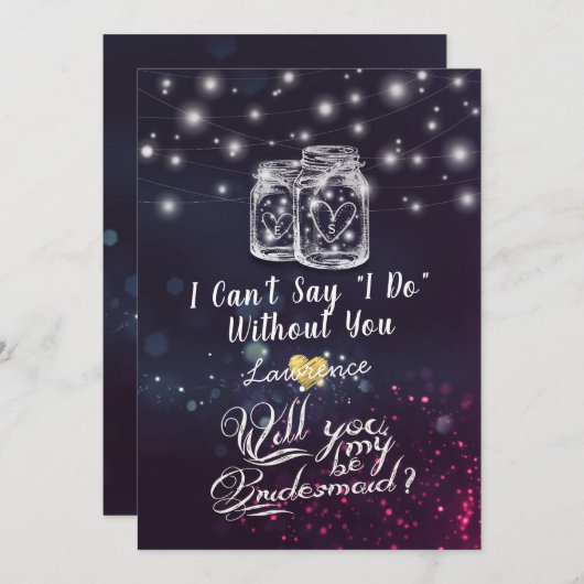 あなたは私の花嫁メイソンの瓶パープルのライトになるだろうか 招待状 (正面/裏面)