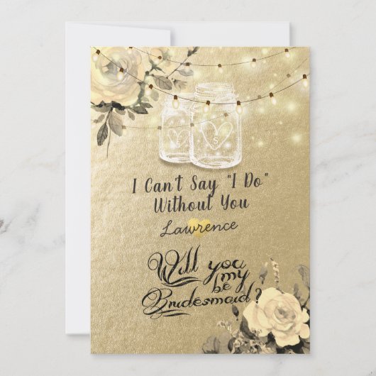 あなたは私の花嫁メイドのフローラメイソンの瓶のライトになる 招待状 (正面)