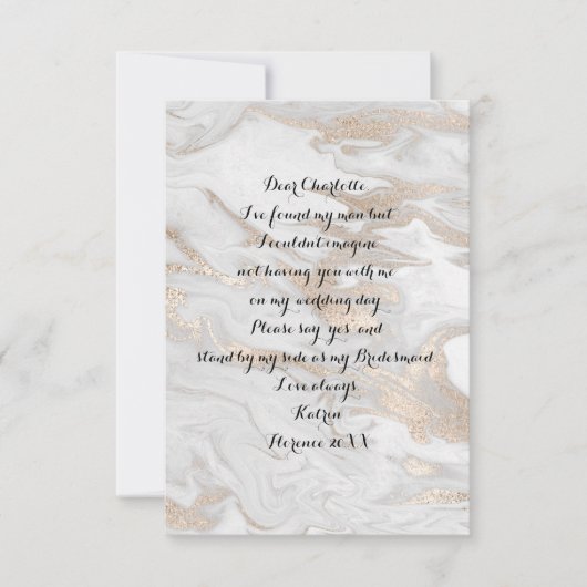 あなたは私の花嫁メイド大理石ホワイトパールアイボリー 招待状 (正面)