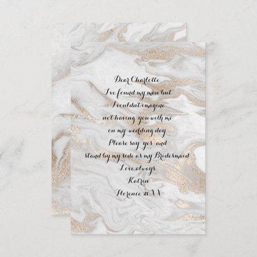 あなたは私の花嫁メイド大理石ホワイトパールアイボリー 招待状 (正面/裏面)