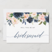 あなたは私の花嫁付き添いの赤面ピンク·ネービーブルーになるか 招待状 (正面)