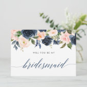 あなたは私の花嫁付き添いの赤面ピンク·ネービーブルーになるか 招待状 (スタンド正面)