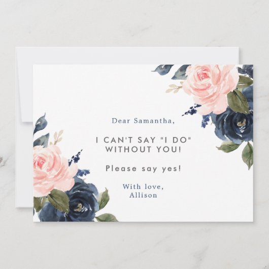 あなたは私の花嫁付き添いの赤面ピンク·ネービーブルーになるか 招待状 (裏面)