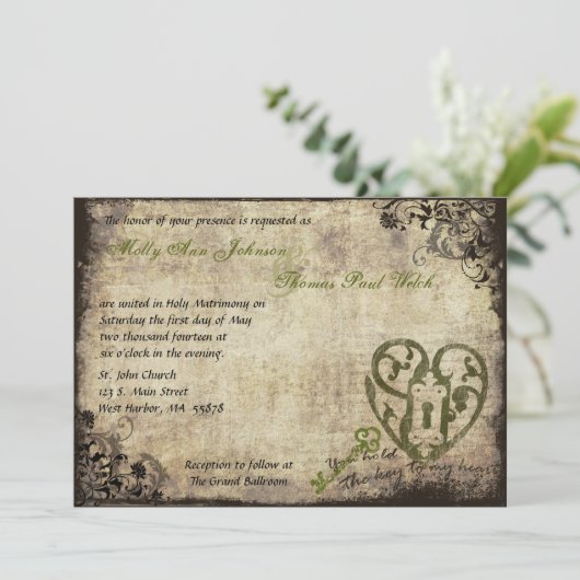 あなたは私の鍵のハート結婚式招待状 招待状 (スタンド正面)