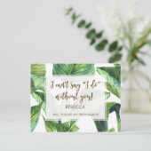 あなたは私のbridesmaidカードのパームの熱帯離れのように インビテーションポストカード (スタンド正面)