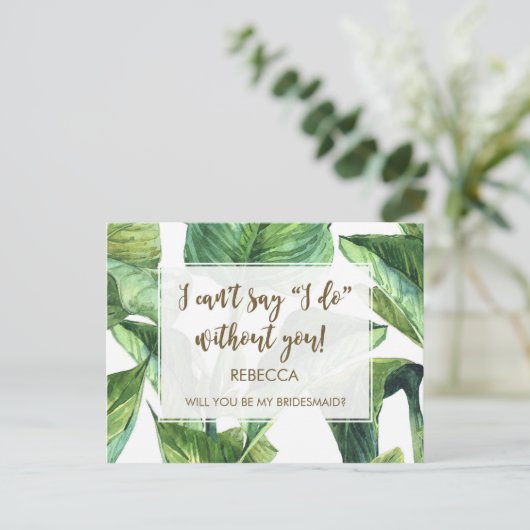 あなたは私のbridesmaidカードのパームの熱帯離れのように インビテーションポストカード (スタンド正面)