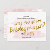 あなたは私のbridesmaid赤面と金ゴールド水色になる インビテーションポストカード (正面/裏面)