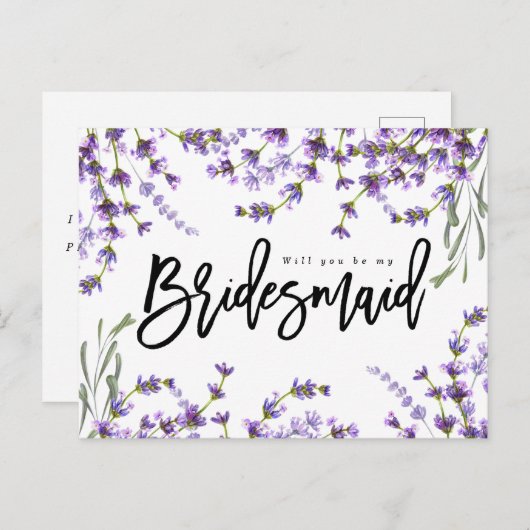 あなたは私のbridesmaid boho lavenderフローラ 案内ポストカード (正面/裏面)
