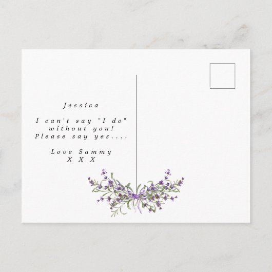あなたは私のbridesmaid boho lavenderフローラ 案内ポストカード (裏面)