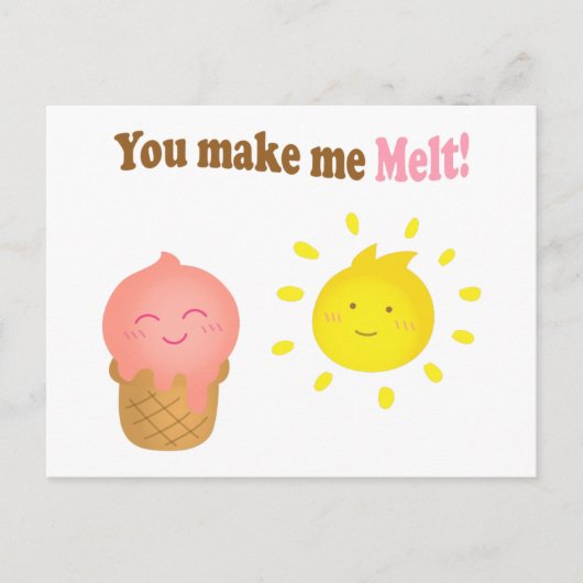 あなたは私を溶かし、アイスクリームと太陽、愛のユーモア ポストカード (正面)