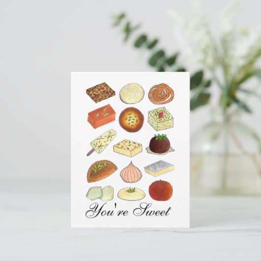 あなたは素敵なインドのミタハイ スイーツ コンフェクショナリー フード ポストカード (スタンド正面)