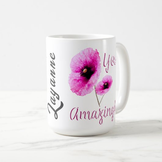 あなたは素晴らしいピンクの花柄 コーヒーマグカップ (正面右)