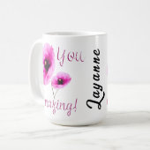 あなたは素晴らしいピンクの花柄 コーヒーマグカップ (正面左)
