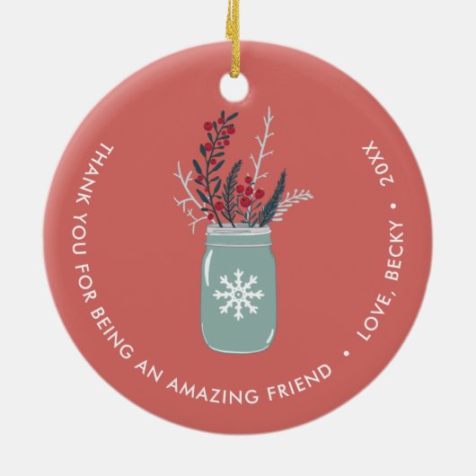 あなたは素晴らしい友達になってくれてありがとうパーソナライズされた セラミックオーナメント (裏面)