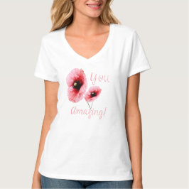 あなたは素晴らしい赤い花柄の女性向け Tシャツ