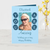 あなたは素晴らしい追加の写真名の青い誕生日 カード (黄色い花)