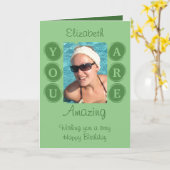 あなたは素晴らしい追加の写真名グリーン誕生日 カード (黄色い花)