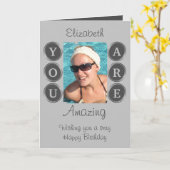 あなたは素晴らしい追加の写真名グレーの誕生日 カード (黄色い花)