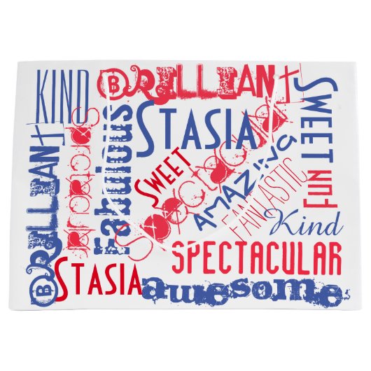 あなたは素晴らしい! 赤く白くおよび青のパーソナライズ ラージペーパーバッグ (正面)