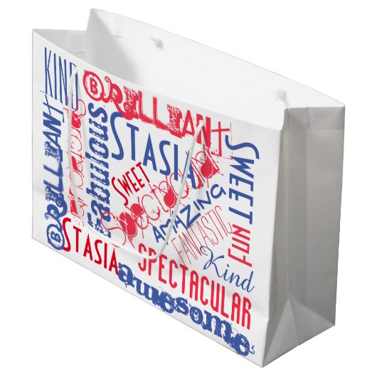 あなたは素晴らしい! 赤く白くおよび青のパーソナライズ ラージペーパーバッグ (正面アングル)