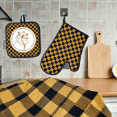 あなたは美しい聖なる書物、 経典の花と格子柄だ 鍋つかみ&鍋敷きセット