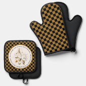 あなたは美しい聖なる書物、 経典の花と格子柄だ 鍋つかみ&鍋敷きセット (正面/裏面)