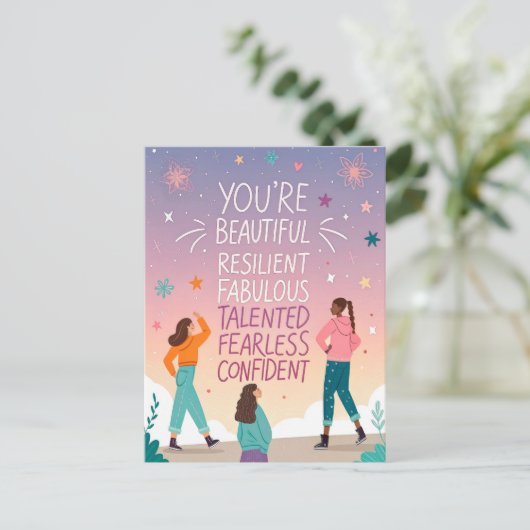 あなたは美しく恐れを知らないやる気を起こさせる引用文 ポストカード (スタンド正面)