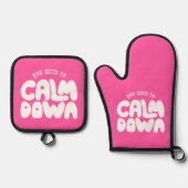 あなたは落ち着く必要がありますかわいい鮮やかなバラことわざ 鍋つかみ&鍋敷きセット (正面)