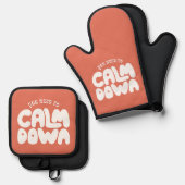 あなたは落ち着く必要があるテラコッタタイポグラフィことわざ 鍋つかみ&鍋敷きセット (正面/裏面)