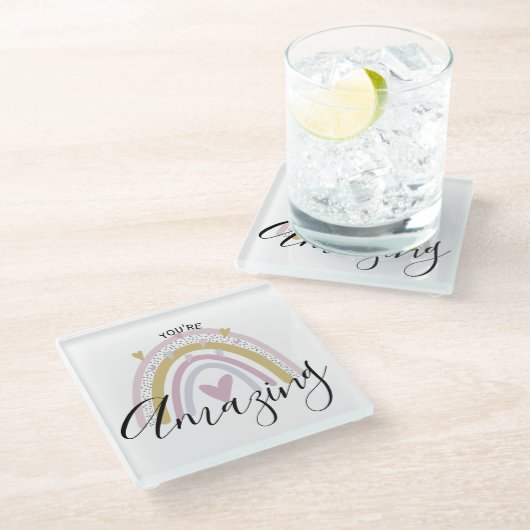 あなたは驚くべき前向き虹の贈り物 ガラスコースター (アングル)