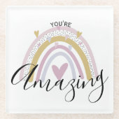あなたは驚くべき前向き虹の贈り物 ガラスコースター (正面)