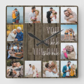 あなたは1引用文12フォトブラウンウッド スクエア壁時計 (正面)