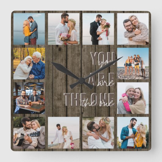 あなたは1引用文12フォトブラウンウッド スクエア壁時計 (正面)